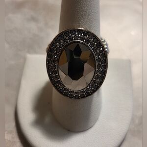 paparazzi Silver-Tone Black Crystal Oval Statement Ring